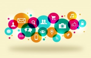 Colorful online icons - content marketing, visual content marketing, YouTube